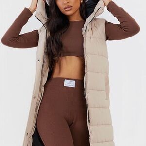Tan Puffer Vest with Hood